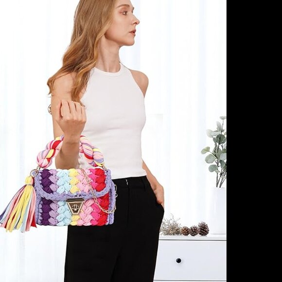 Women's Knit Hand Woven Evening Handbag Multicolor - Picture 1 of 4